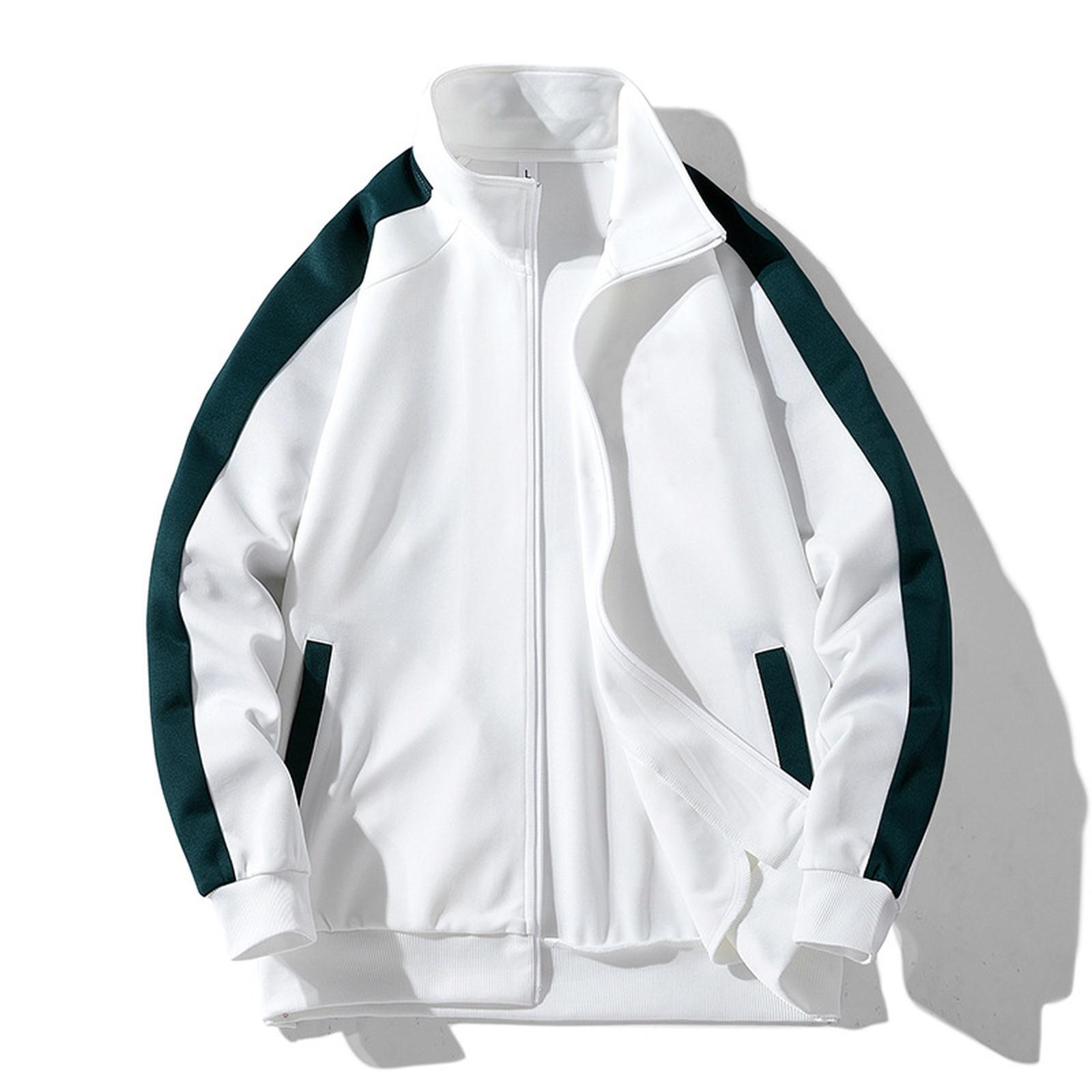 

Street Style Solid Color Zip-up Cardigan Stand-up Collar Loose Casual Sports Men s Coat L белый