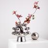 Silver Ceramic Vase Geometric Abstract Spherical Relief Cell Sphere Flower Vase Flower Arrangement Accessories Home Decoration