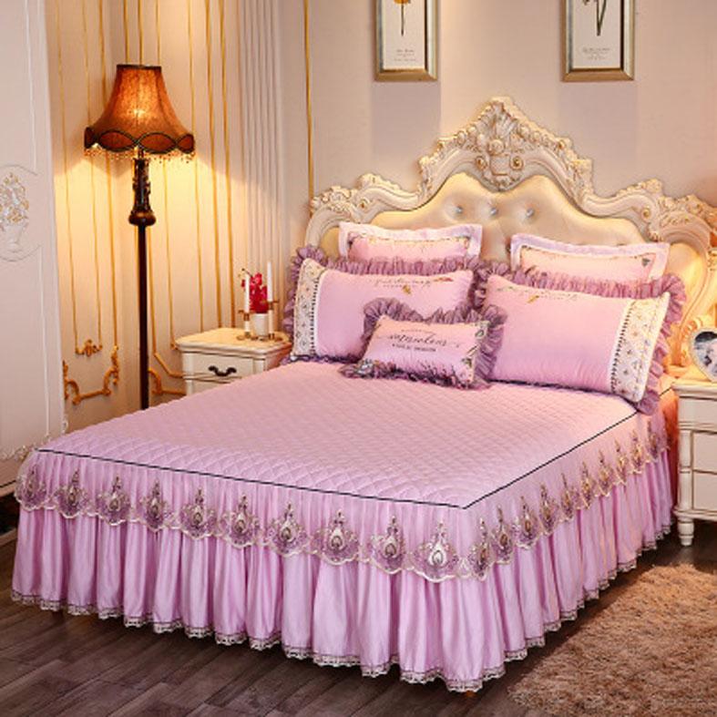 European Lace Bed Skirt Quilted Thickening Bed Sheets Luxury Bedding Bedspreads Princess Lace Bed Sheet Bed Covers Pillowcase Full/Queen/King