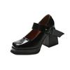 High heels women's Mary Jane shoes single shoes black British autumn and winter 2025 new velvet temperament British small leather shoes