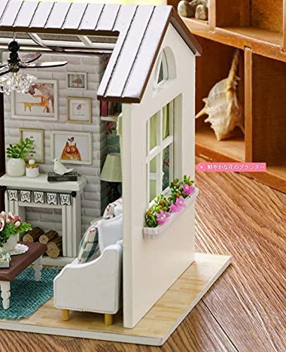 Moin Moin [Japanese Instructions] 1/24 Scale Dollhouse Miniature DIY Kit Set for Beginners | Dog-Friendly Room | LED Light + Acrylic Case (Travel Prep
