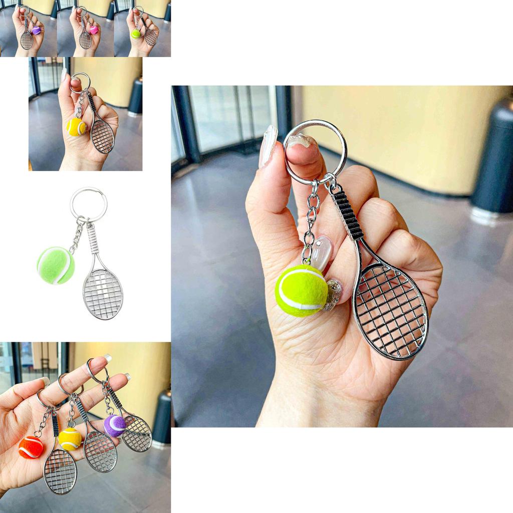 Charming Metal Tennis Racket Keychain With Colorful Ball Key Accessory
