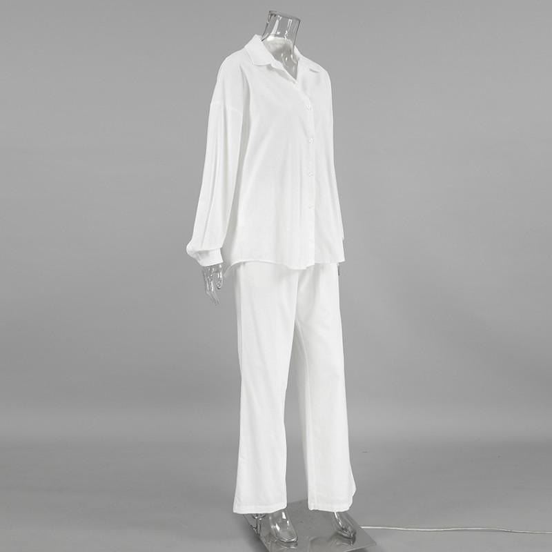 Womens Cotton Linen Blend 2-Piece Set Street Style Loose Casual Long Sleeve Shirt Pants