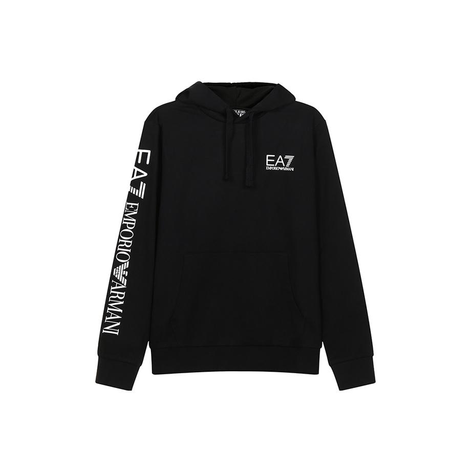 Emporio Armani EA7 Side Sleeve Letter Print Long Sleeve Hooded Sweatshirt Men sweatshirt Black 8NPM18-PJ05Z-0203 L