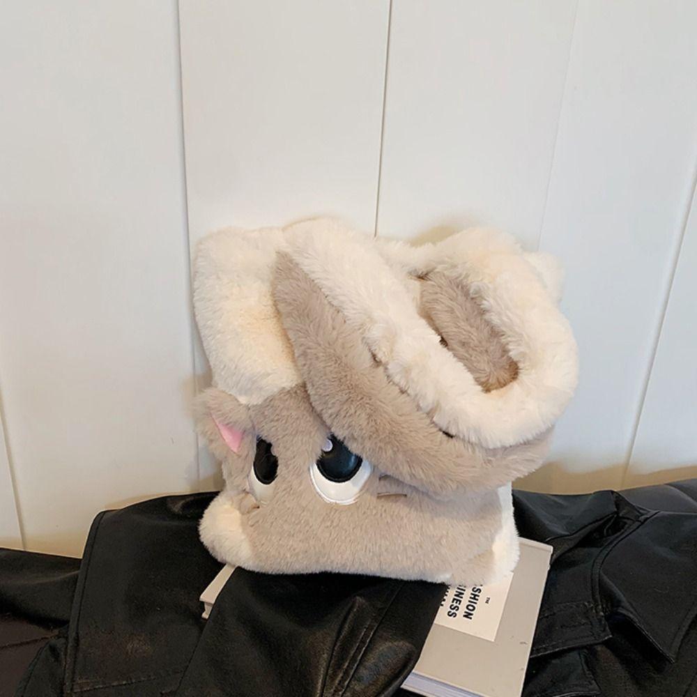 Handbag Cartoon Cat Shoulder Bag Large Capacity Furry Tote Bag Lightweight Plush Bag  Autumn Winter
