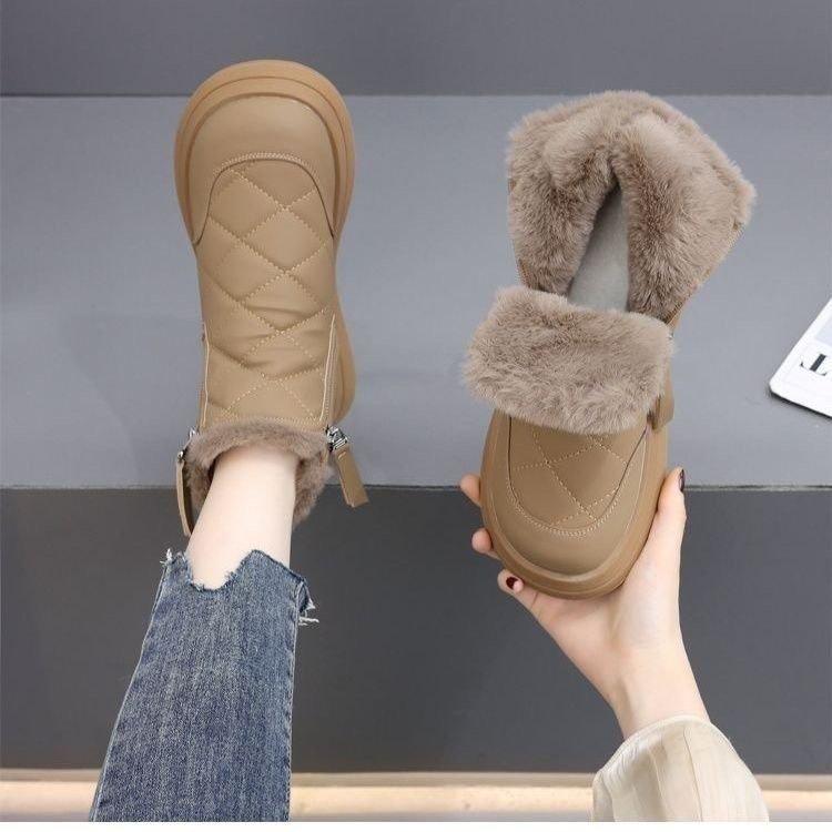 Fur integrated snow boots women's winter cotton boots non-slip piled thickened large cotton shoes