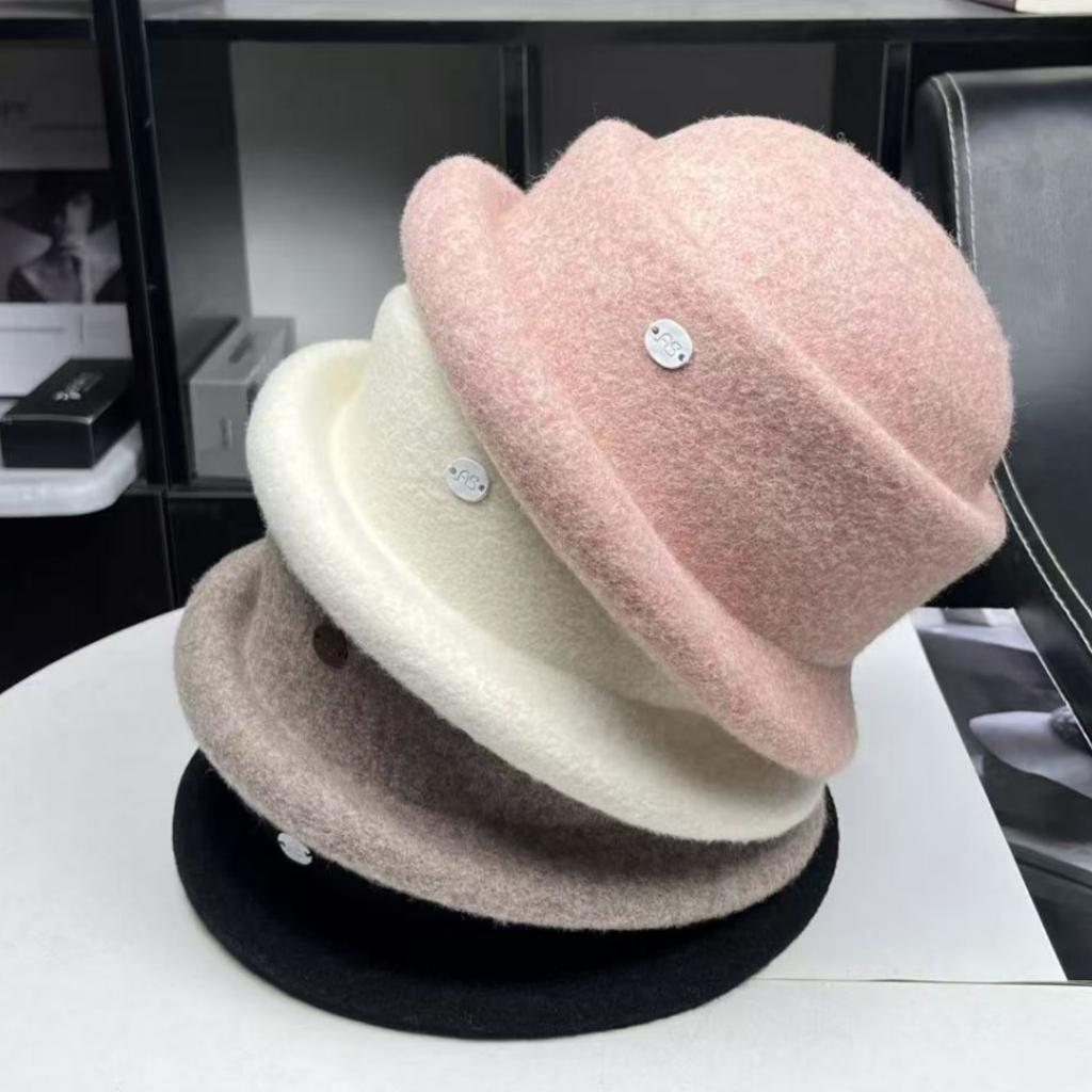 High Quality Autumn and Winter British Fashion Wool Bucket Hat Women's Foreign Style Elegant Face Small Upturned Edge Basin Hat Beret
