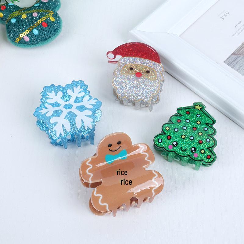 Shining Girl Christmas Hair Clips: Snowflake, Tree & Gingerbread Shark Clip