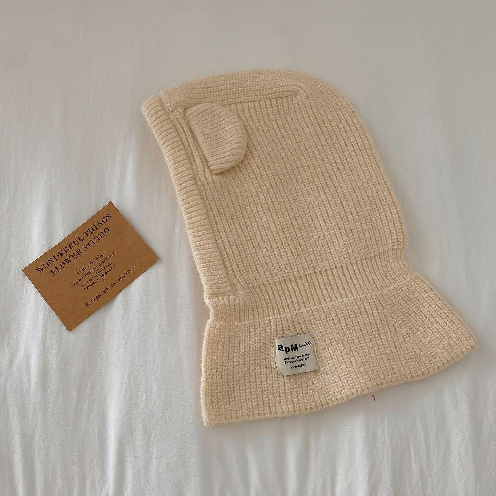 Boys Girls Bear Ear Knit Hats Soft Warm One Piece Scarf Cap Lovely Baby Hooded Hat  Toddler