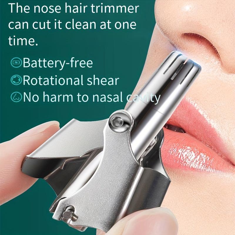 Stainless Steel Nose Hair Trimmer for Men & Women - Manual Hypoallergenic Ear & Nose Hair Cutter, No Battery Needed, Washable, Small Round Head Design