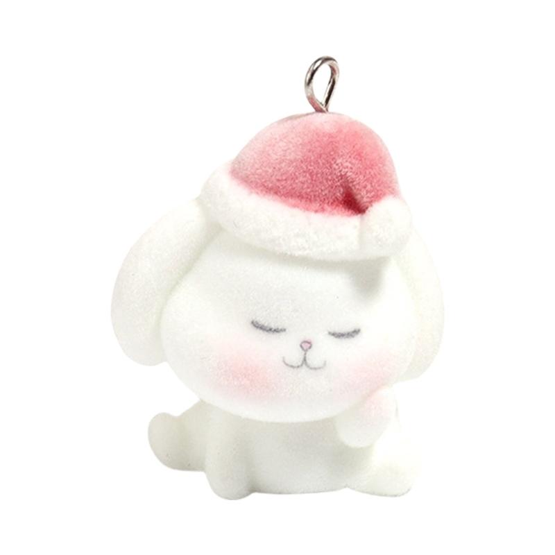 Fashionable Flocking Sturdy Resin Rabbits Charm for Craft Supplies Customizable Lovely Animal Pendants Daily Use
