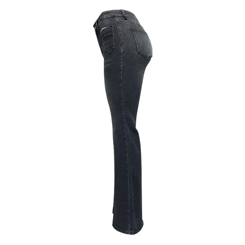 Damskie Jeansy na Wiosnę, Lato i Jesień Retro Z Wysokim Stanem Cienkie Elastyczne Spodnie Jeansy z Małym Rozszerzeniem