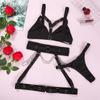 INS Sexy Bondage Three-Piece Lingerie Set with Adjustable Waist Cincher and Leg Ring
