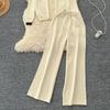 Autumn Winter Women Casual Striped Knitted Sweater Trouser Two Piece Set Polo Collar Pullover Tops and Pocket Pant Tracksuit