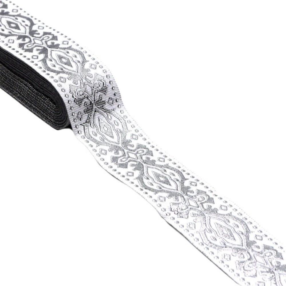 Silver Glitter Embroidery Ribbon Trim Traditional Chinese Pattern Boho Floral Fabric Ribbon Trim Vintage Ethnic Spun Silver