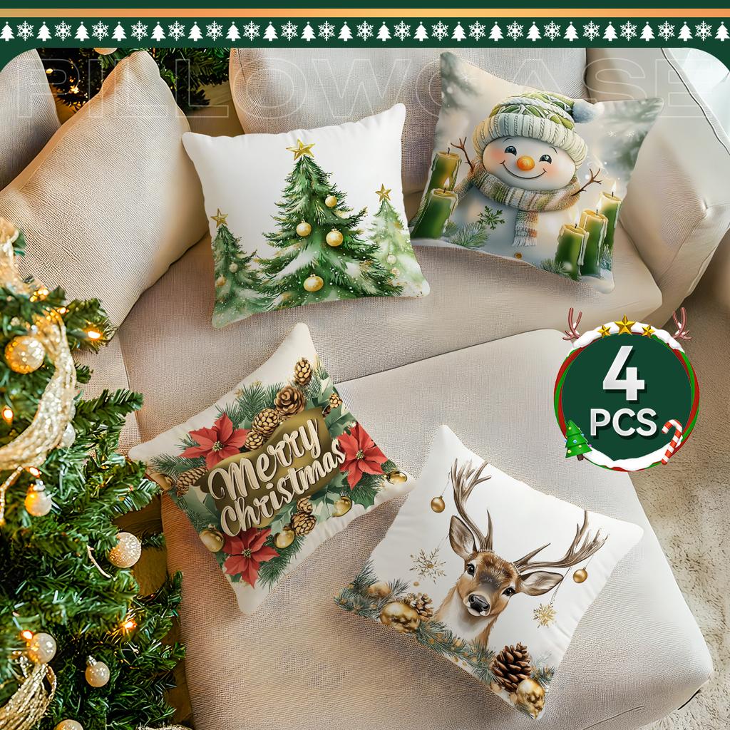 Watercolor Christmas Pillowcase Printed Polyester 40/45/50Cm Throw Pillowcover Decorative Sofa Cushion Pillowslip Home Decor