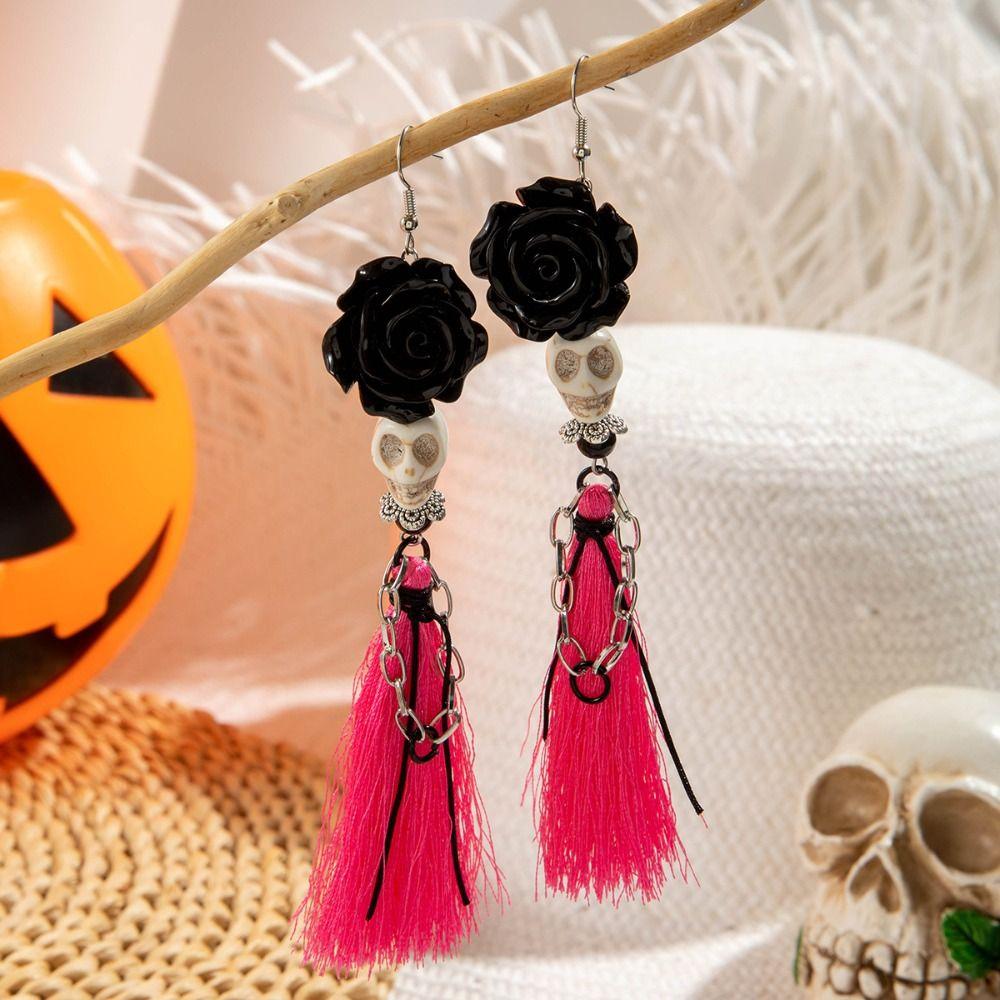 Colorful Skull Drop Earring Rice Bead Pumpkin Earrings Fun Halloween Earrings  Women