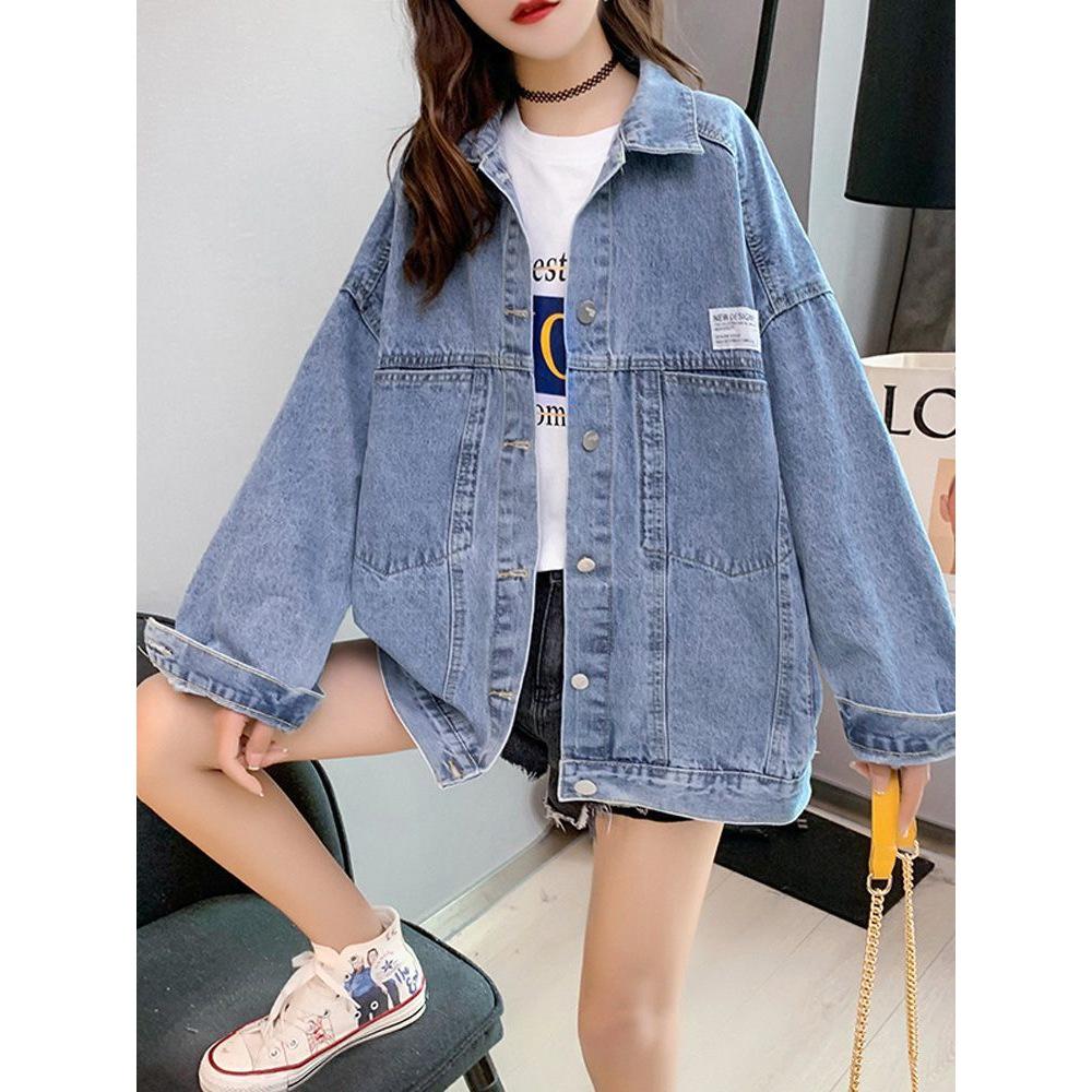 Women's Korean Style Loose Denim Jacket - Spring 2025 Trendy Baseball Uniform Outwear