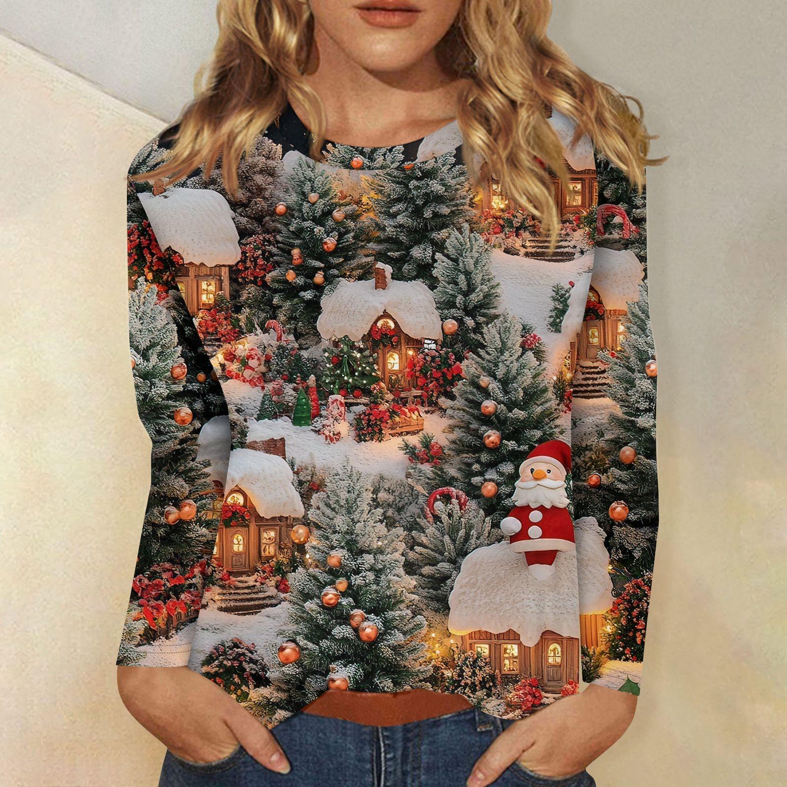 

Жіночий модний повсякденний різдвяний пуловер з круглим вирізом і довгими рукавами M