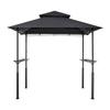 Grill Gazebo, 2.43 x 1.5 m Reinforced Outdoor BBQ Gazebo with Double-Tiered Roof, Powder-Coated Steel Patio Grill Shelter with 2 Side Shelves & 8