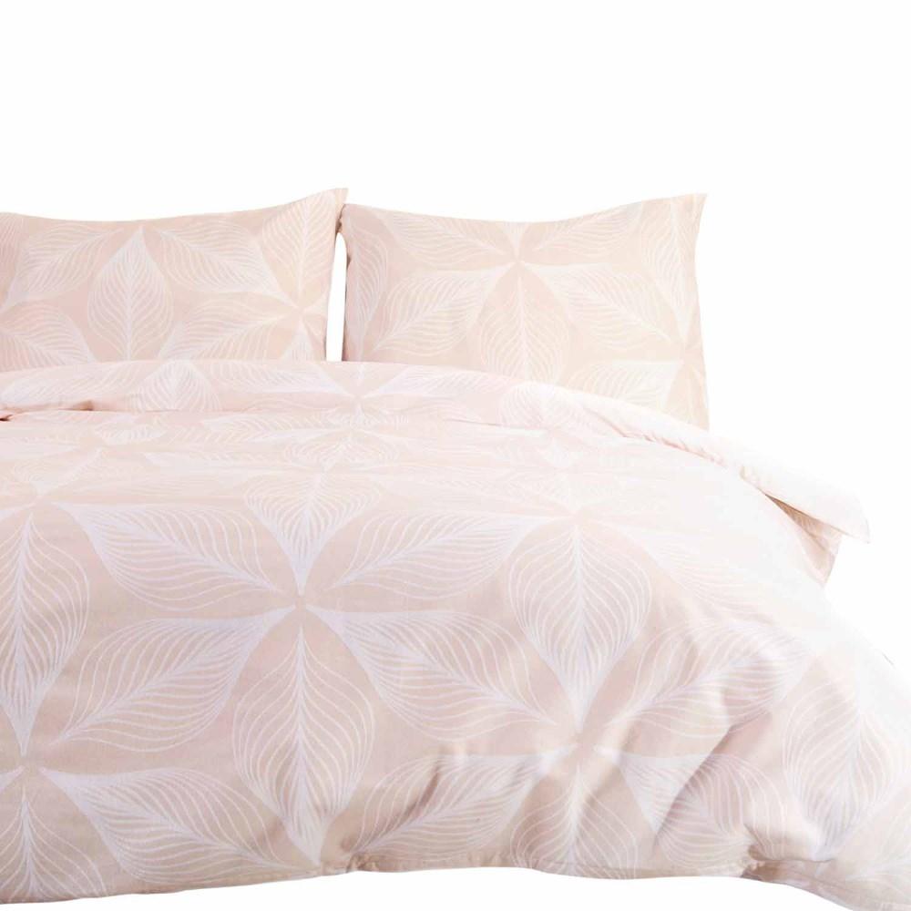 Bedding set 220x200 COTTON FLANNEL WITH FLUSH, leaves, light pink