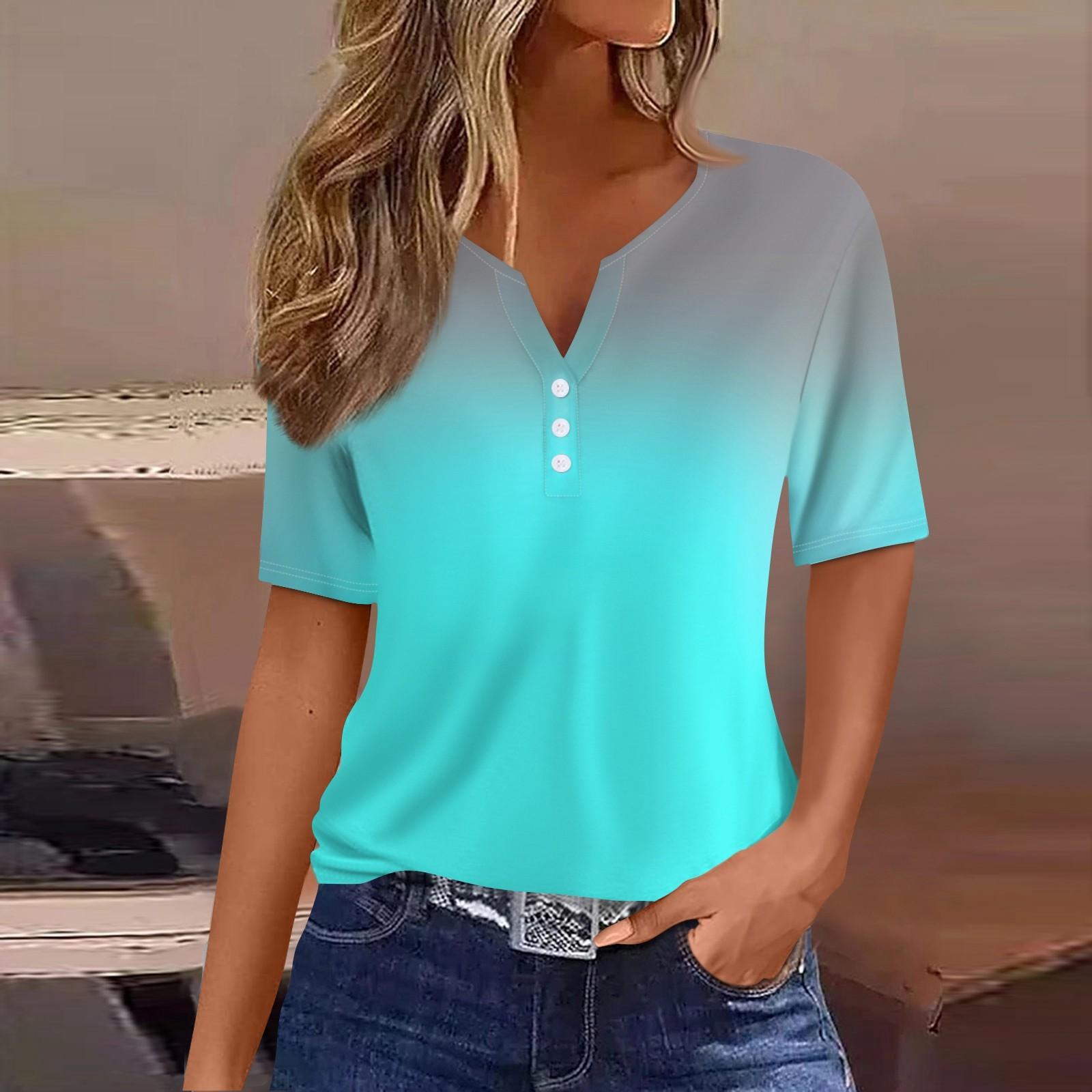 

Жен. Футболка Футболка С принтом Пуговицы С короткими рукавами Повседневные Выходные Мода Классический V-образный вырез Обычный Верх S