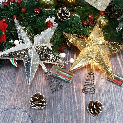 Christmas Decoration Gold Silver Red Charged Luminous Five-pointed Star Plastic Ornaments Christmas Tree Top Star Lights Crafts