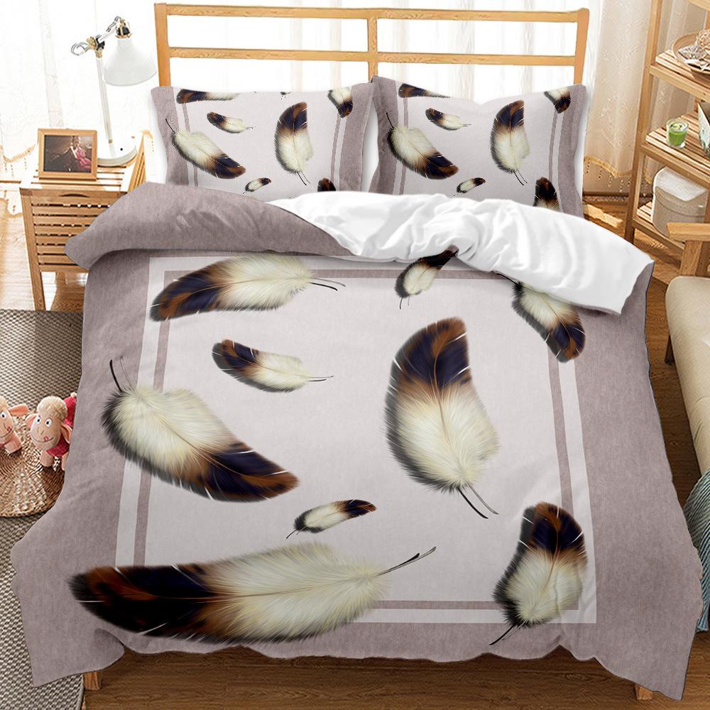 Bohemian 3D Printing Digital Feather Decoration Home Quilt Set Three-piece Set