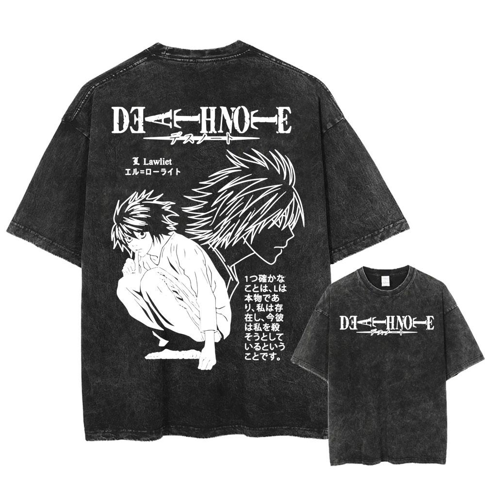 Harajuku Vintage Washed T Shirts Death Note Misa Anime Graphic T Shirt Men Women Cotton Fashion Streetwear Yk Oversized Tshirt