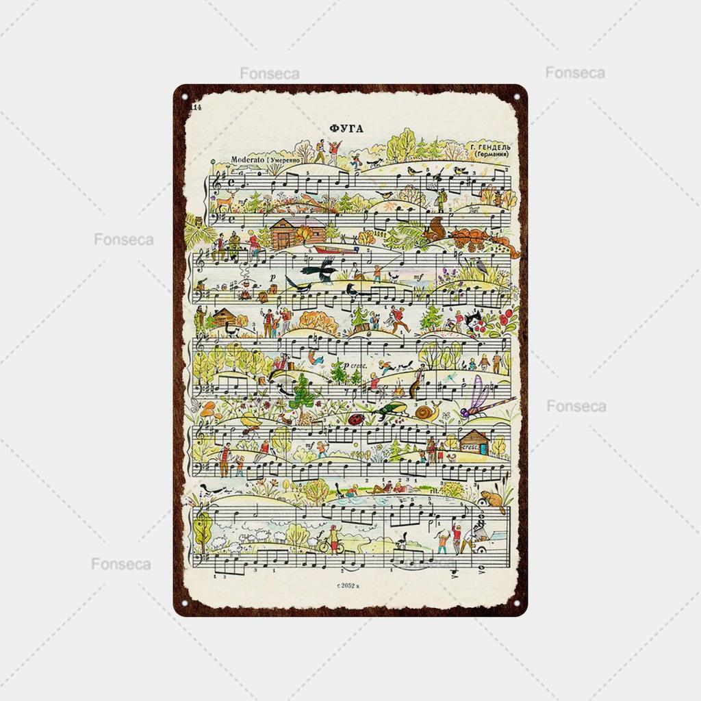 Music Score, Scenery, Metal Sign, Vintage Tin Sign, Metal Vintage Bar, Vintage Wall Decoration, Bar, Club, Metal Poster