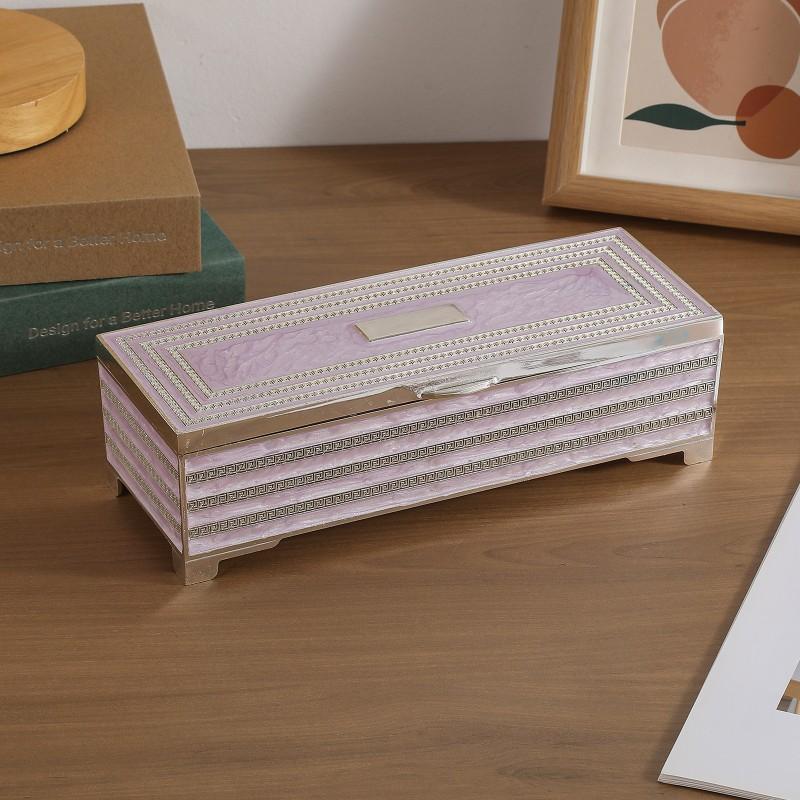 Long Rectangle Enamel Jewelry Box With Rhinestones Feet Luxury Desktop Decor Craft
