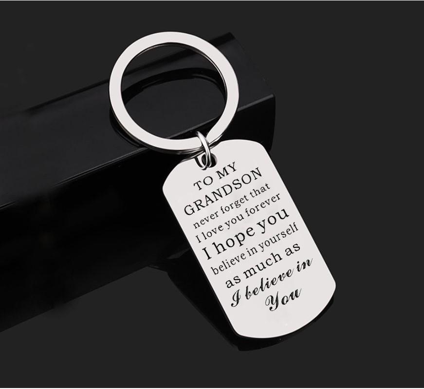 Elegant 2023 New Stainless Steel Keychain For Grandson Inspirational Gift Idea