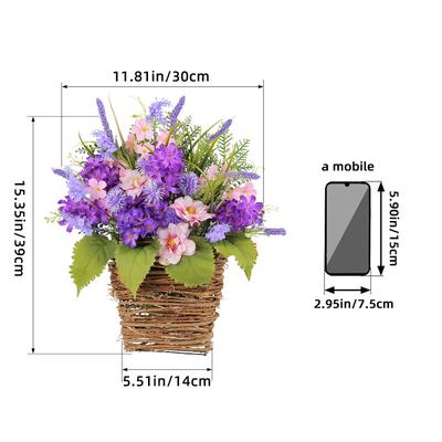 Purple Simulated Flower Basket Mother'S Day Decoration Purple Lavender Simulated Flower Door Hanging Home Decorations