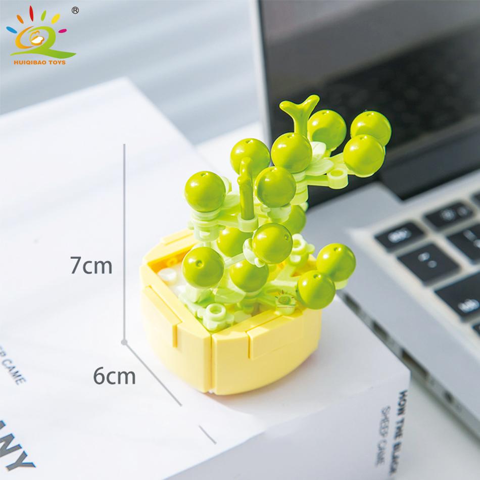 HUIQIBAO MOC Flower Succulent Potted Model Building Block DIY Eternal Bouquet Home Desk Plant Decor Brick Girl Gift Children Toy