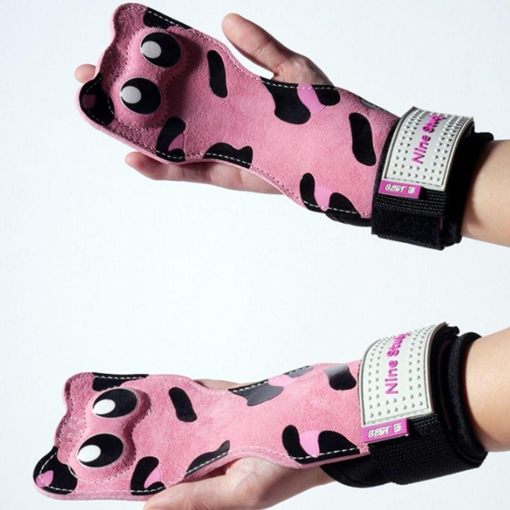 1 Pair Non-slip Kitty Wrist Straps Leather Deadlift Power Straps Cat Fitness Power Straps Pull-ups