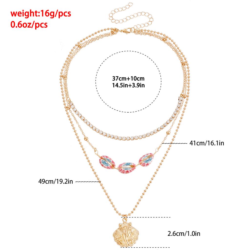 Cross-Border Jewelry, Beach Metal Chain Splicing Shell Necklace, Fashionable Multi-Layer Retro Necklace