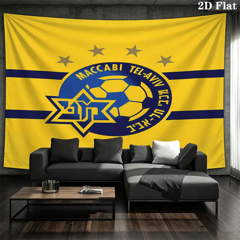 Arazzo da Parete Maccabi Tel Aviv F.C Appeso Estetico alla Parete Coperta in Tessuto Stampato Arazzi Decorativi per Camera da Letto Soggiorno Arredamento per la Casa