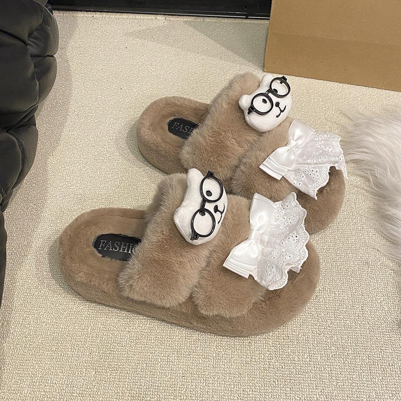 

2025 новые милые мультяшные тапочки-медвежата для женщин для ношения в помещении и на улице осенью и зимой, нескользящие хлопковые тапочки на толстой подошве для женщин 40 хаки