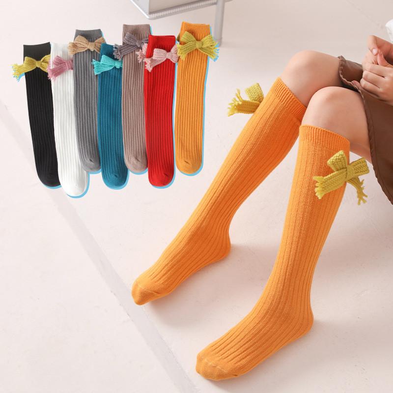 Children Bow Long Socks Red Christmas Kids Girls Princess New Year Autumn Winter Warm Leg Protection Socks