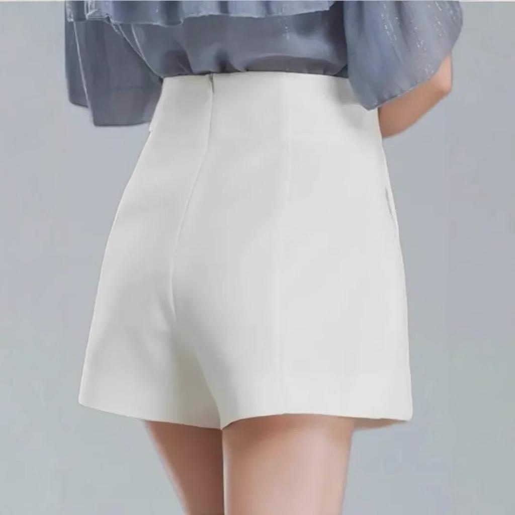 Women's High-Waist White Suit Shorts – Spring 2024 A-Line Slim Fit, Loose Wide-Leg Casual Fashion
