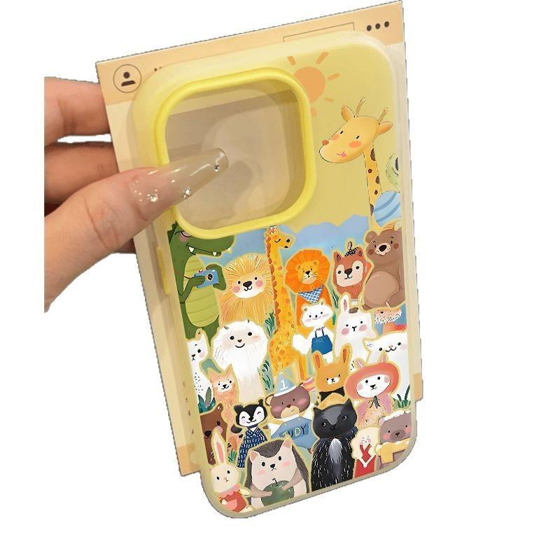 Cartoon Animal World for Apple 17promax mobile phone case iPhone16 skin feeling 14 matte 13 jelly 15