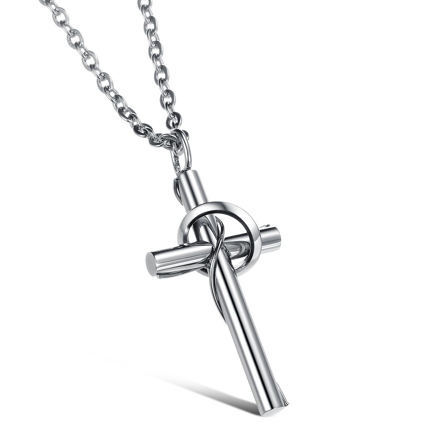 2026 European and American Cross-border Jewelry Love Lingering Cross Couple Necklace, Pure Steel Chain 60CM