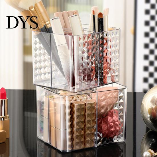 Elegant Makeup Organizer for Vanity Transparent Acrylic Brush Organizer, Multi-Compartment Storage Bin, Modern Stable Plastic Cosmetic Display