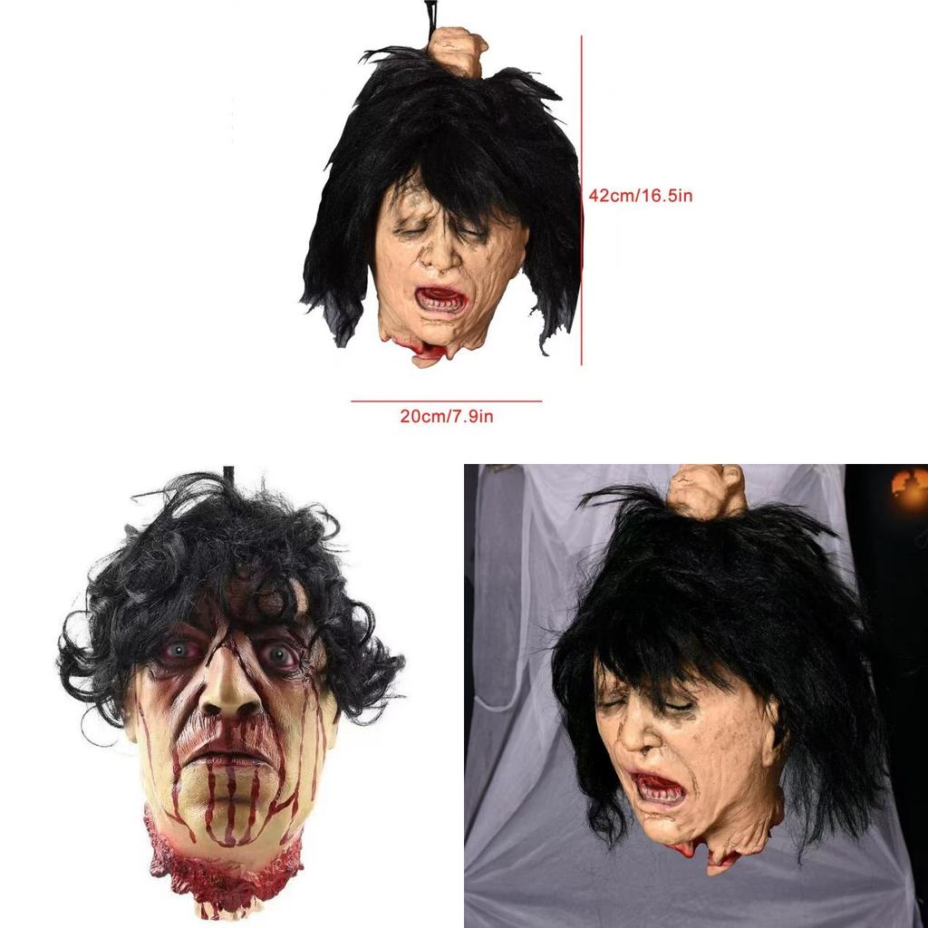 Halloween Horror Latex Head With Curly Hair For Haunted House Decor And Pranks