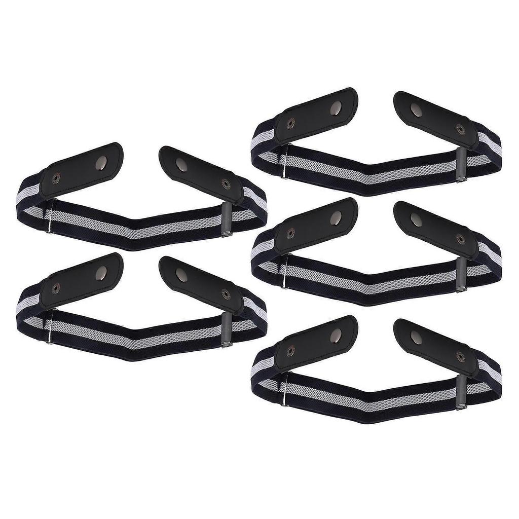 Lot de 5 Ceintures sans boucle Perforation libre Sans renflement Sans tracas Ceinture en sangle pour accessoires de pantalon(Rayure Bleue et Blanche )