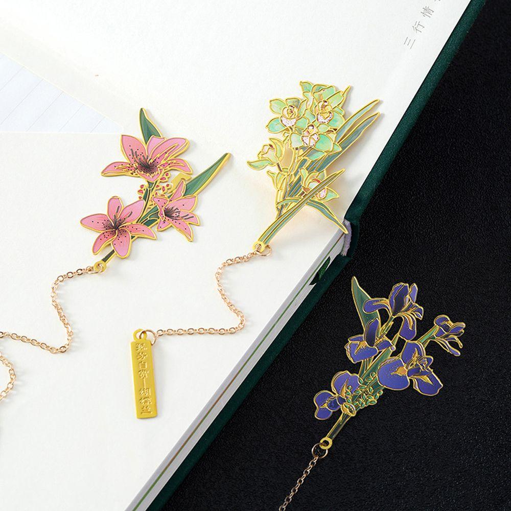 

Artistic Fine Souvenir Flowers Brass Bookmark Book Clips Student Reading Pendant Pagination Mark