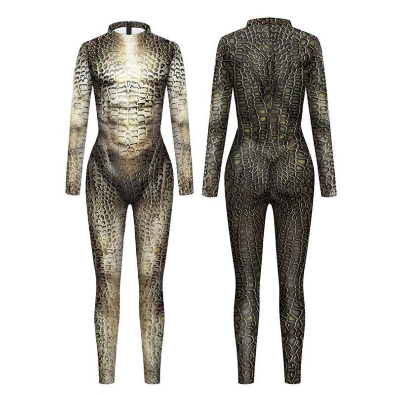 Adults Animals Dog Wolf Snake Leopard Printing Jumpsuit Women Men Halloween Cosplay Costume Carnival Party Stage Role Playing Dress Up Outfit