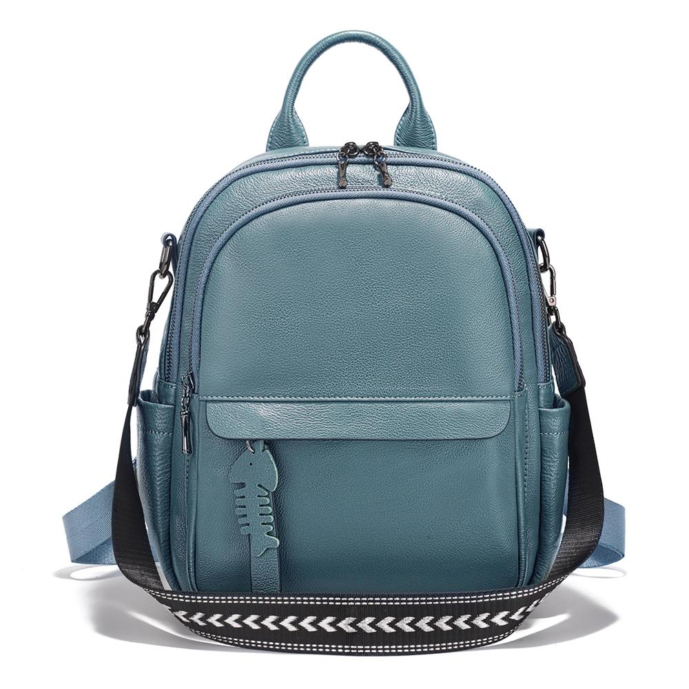 Zency 2025 Genuine Leather Backpack Multi-pocket Design Travel Convertible Shoulder Bag