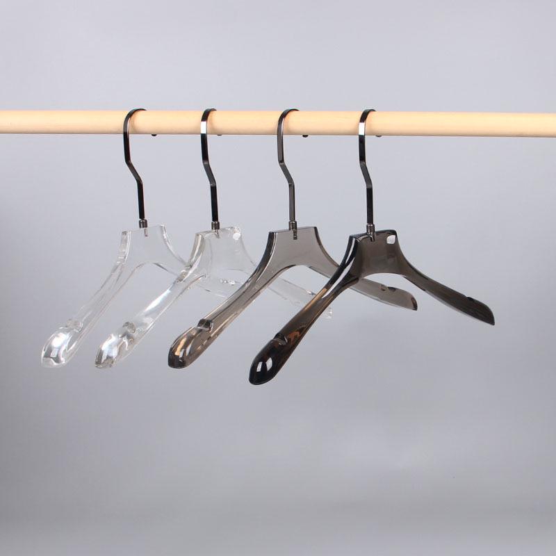 Acrylic Transparent Hangers with Black and Gunmetal Hooks for Women's and Men's Clothing