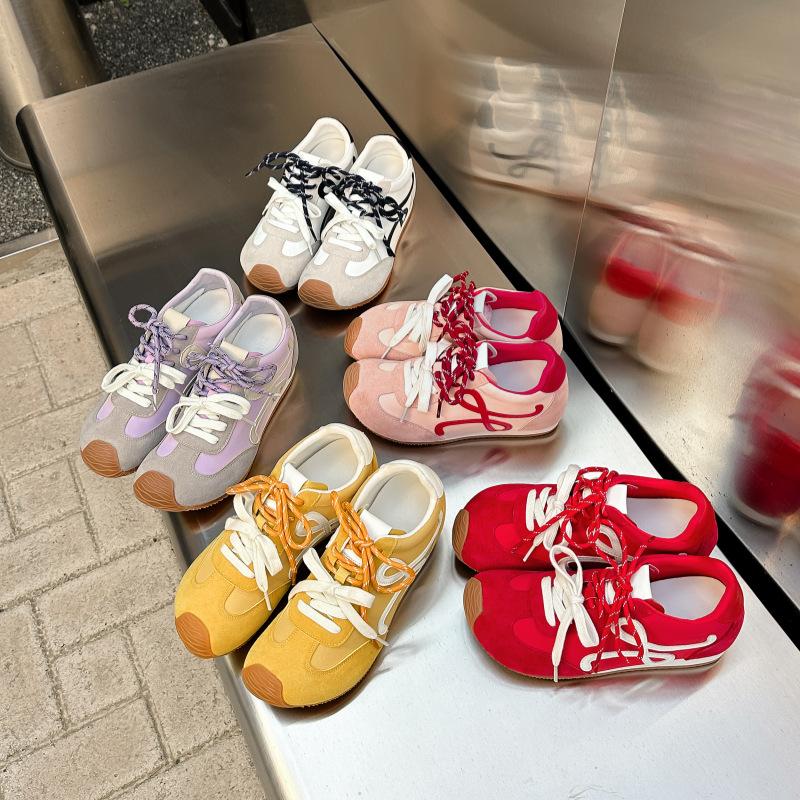 Su Yinyin's Same 7cm Inner Height-increasing Version~ Retro Small Crooked Head Mandarin Duck Shoelaces Casual Shoes German Training Shoes Women's